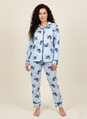 StitchLadies Cotton Front Open Pajama Set - Sky Blue