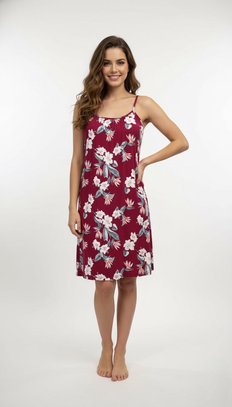 Tiny Floral Ladies Halfer Linen Cotton - Red -Free size