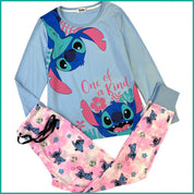 Disney Stitch Ladies Cotton Pajama Set - Pink Blue