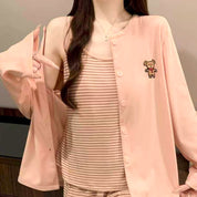 Cute Teddy Ladies 3 Pcs Pajama Set - Pink