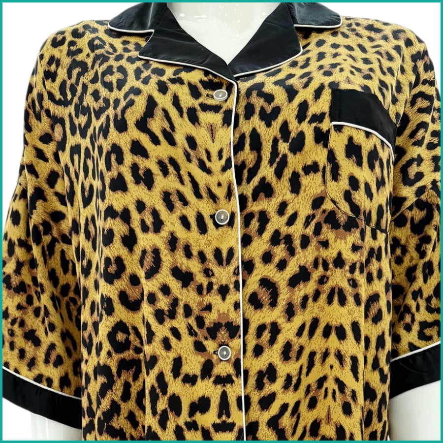 Tiger Print Ladies Sleepwear Long Dress Satin Material - Yellow -Free size