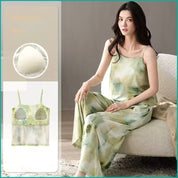Tie-Dye lounge Set built-in Padded Camisole and Flowy Wide-Leg Pant - Green