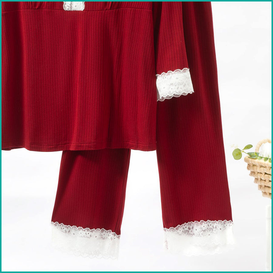 Ladies Loungewear with a Touch of Lace - Red