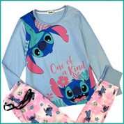 Disney Stitch Ladies Cotton Pajama Set - Pink Blue