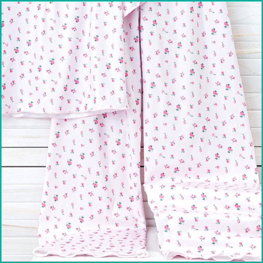 Mini Floral Ladies Loungewear Pajama Set - Pink