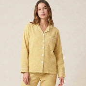 Mini Checks Ladies Front Open Pajama Set - Yellow