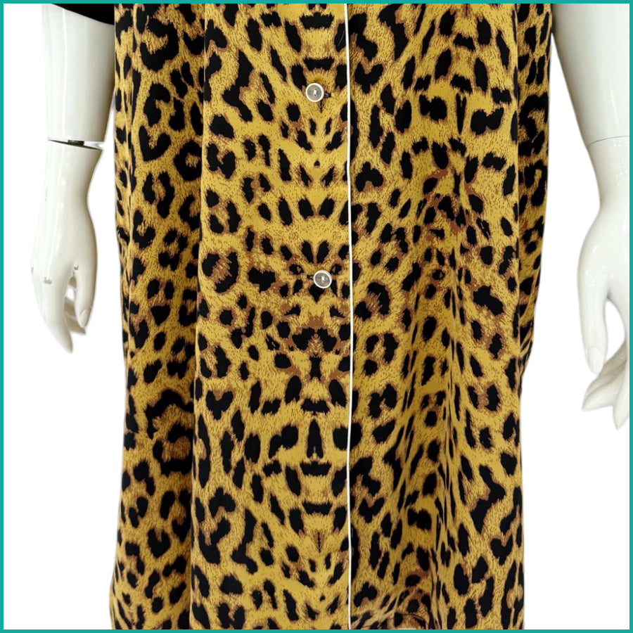 Tiger Print Ladies Sleepwear Long Dress Satin Material - Yellow -Free size