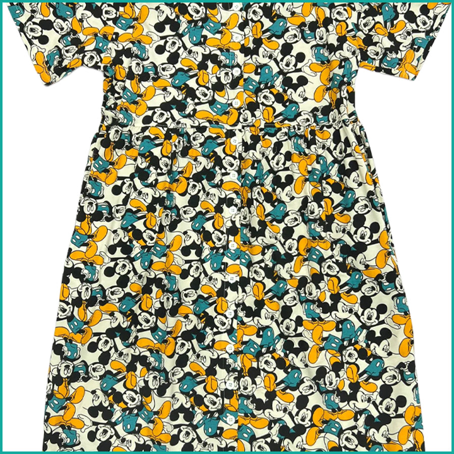 Mickey Ladies Front Open Cotton Dress - Multicolor
