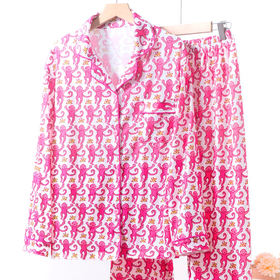 Happy Ladies Loungewear Front Open Pajama Set - Pink