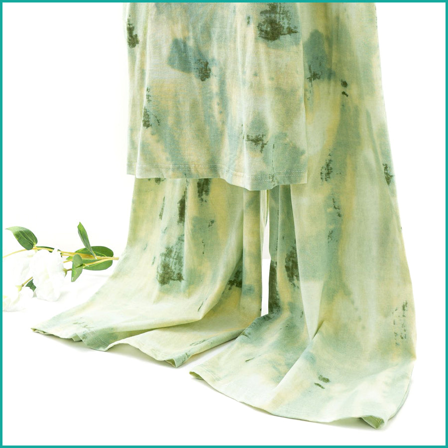 Tie-Dye lounge Set built-in Padded Camisole and Flowy Wide-Leg Pant - Green