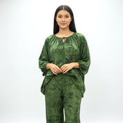 All Leaves Ladies Linen Pajama Loungewear - Green