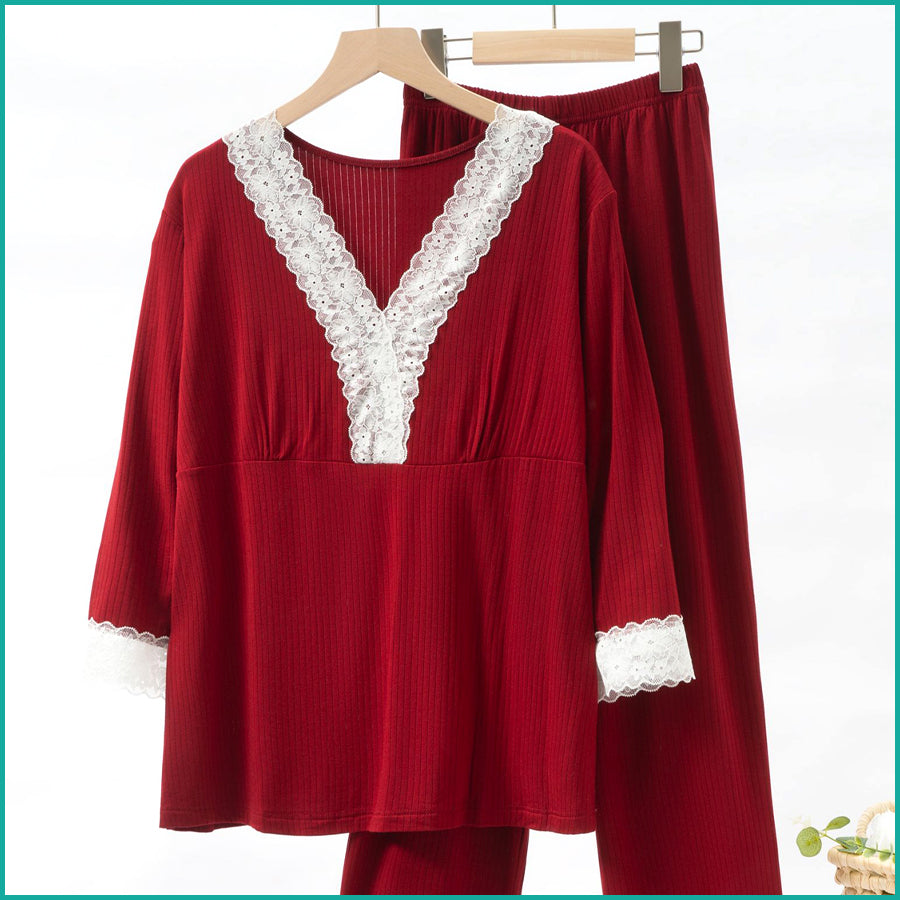 Ladies Loungewear with a Touch of Lace - Red