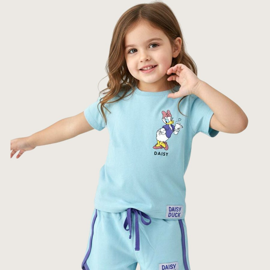 Daisy Girls Summer Shorts Set – Sky Blue