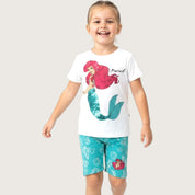 Mermaid Girls Summer Shorts Set – White Blue