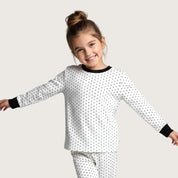 Dots Girls Full Sleeves Pajama Set - White