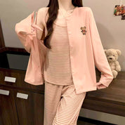 Cute Teddy Ladies 3 Pcs Pajama Set - Pink