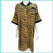 Tiger Print Ladies Sleepwear Long Dress Satin Material - Yellow -Free size