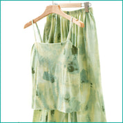 Tie-Dye lounge Set built-in Padded Camisole and Flowy Wide-Leg Pant - Green