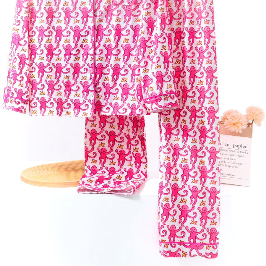 Happy Ladies Loungewear Front Open Pajama Set - Pink