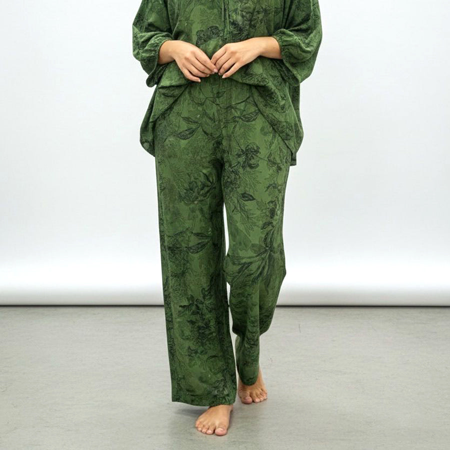 All Leaves Ladies Linen Pajama Loungewear - Green