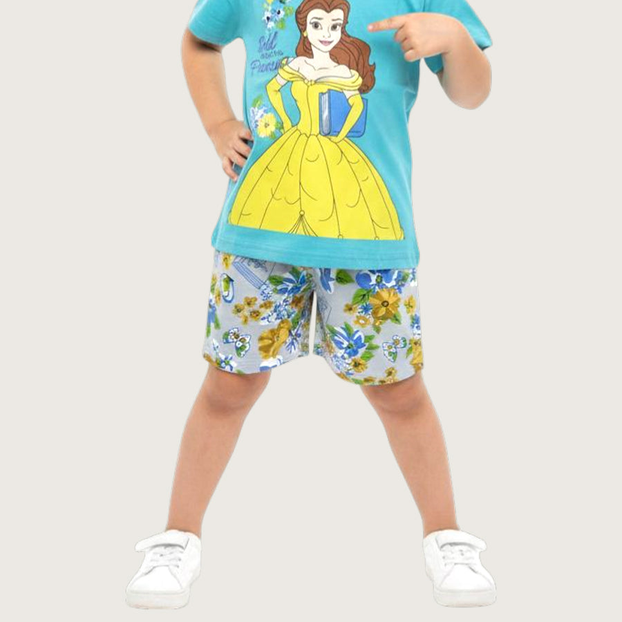 Princess Floral Girls Shorts Set – Blue
