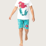 Mermaid Girls Summer Shorts Set – White Blue
