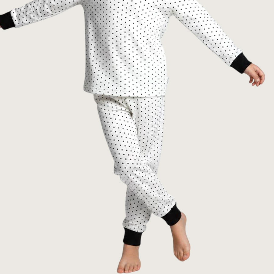 Dots Girls Full Sleeves Pajama Set - White