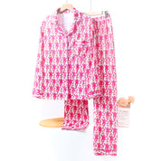 Happy Ladies Loungewear Front Open Pajama Set - Pink