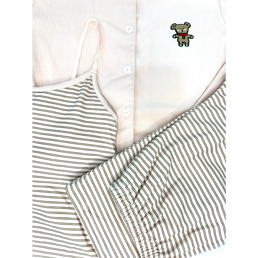 Cute Teddy Ladies 3 Pcs Pajama Set - Pink