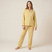 Mini Checks Ladies Front Open Pajama Set - Yellow
