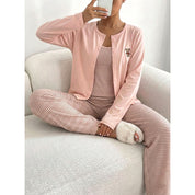 Cute Teddy Ladies 3 Pcs Pajama Set - Pink