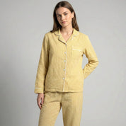 Mini Checks Ladies Front Open Pajama Set - Yellow