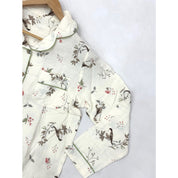 Rose Flower Ladies Front Open Pajama Set - White