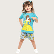 Princess Floral Girls Shorts Set – Blue