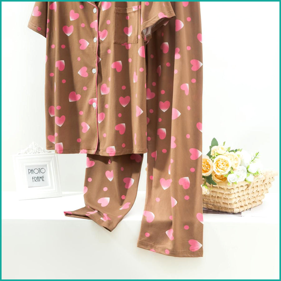 Love Ladies Half Sleeves Pajama Set Lycra Fine Material -  Brown