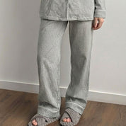 Mini Checks Ladies Front Open Pajama Set - Grey