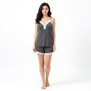 Lace Ladies Loungewear Shorts Set with Padded - Grey