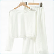 Ladies Loungewear with Crop Top with Wide-Leg Pant - White