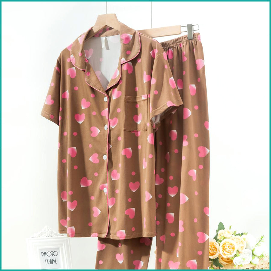 Love Ladies Half Sleeves Pajama Set Lycra Fine Material -  Brown