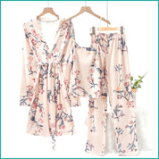 Floral Ladies Loungewear 3 Pcs Set - Cream