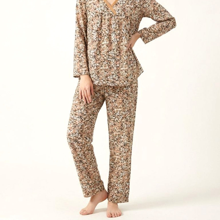 All Floral Ladies Pajama Set - Brown