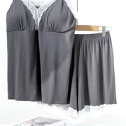 Lace Ladies Loungewear Shorts Set with Padded - Grey