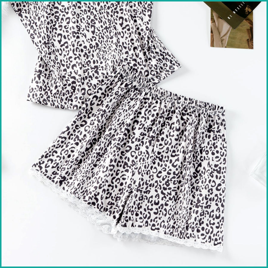 Tiger Ladies Crop Sleeveless T-Shirt with Shorts - White