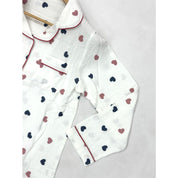 Dual Heart Ladies Front Open Pajama Set - White