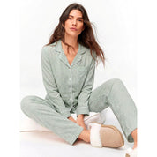 Mini Checks Ladies Front Open Pajama Set - Green
