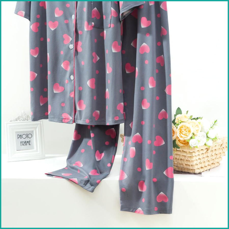 Love Ladies Half Sleeves Pajama Set Lycra Fine Material - Grey