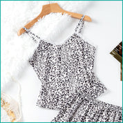 Tiger Ladies Crop Sleeveless T-Shirt with Shorts - White