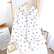 Dual Heart Ladies Front Open Pajama Set - White