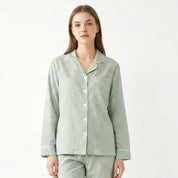 Mini Checks Ladies Front Open Pajama Set - Green