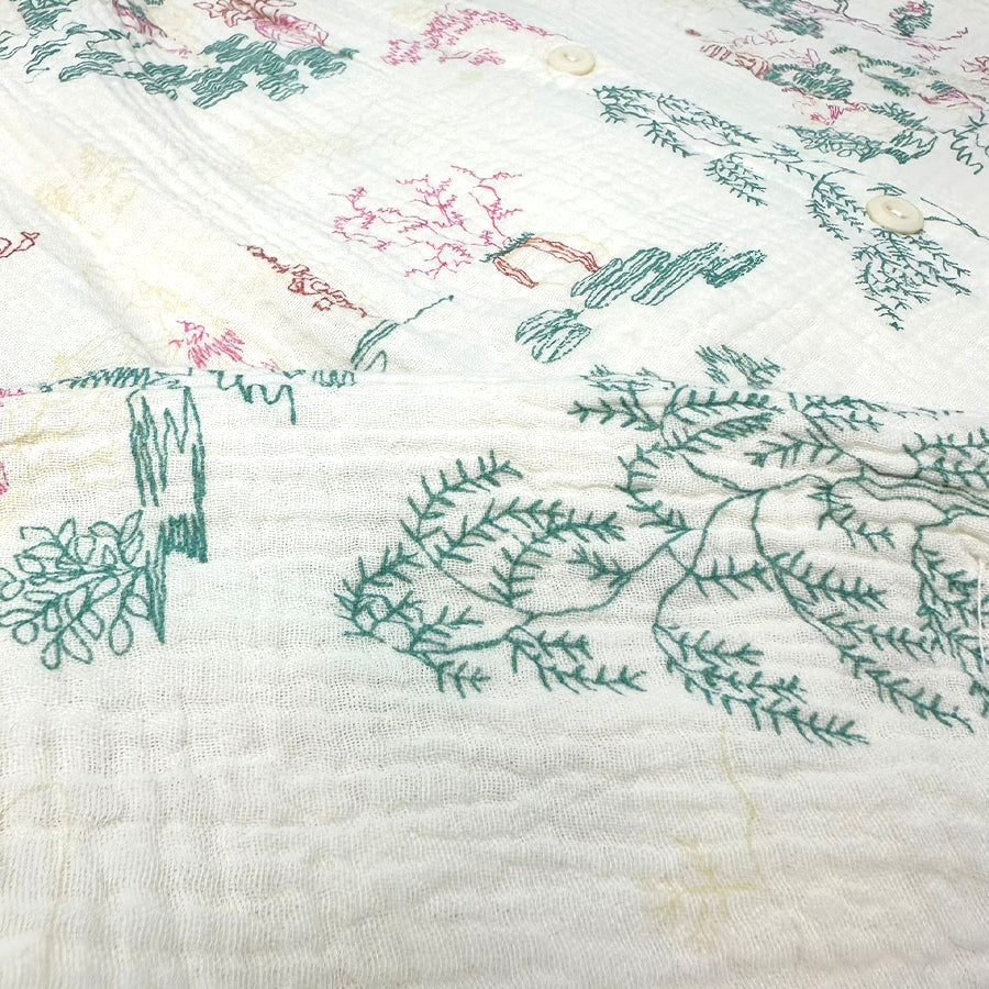 Decorative Flowers Ladies Pajama Set - White